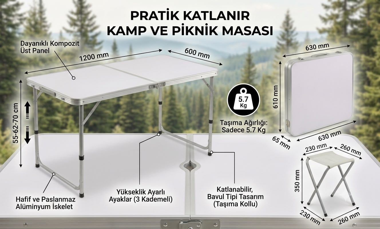 Kamp Masası 4 Tabureli