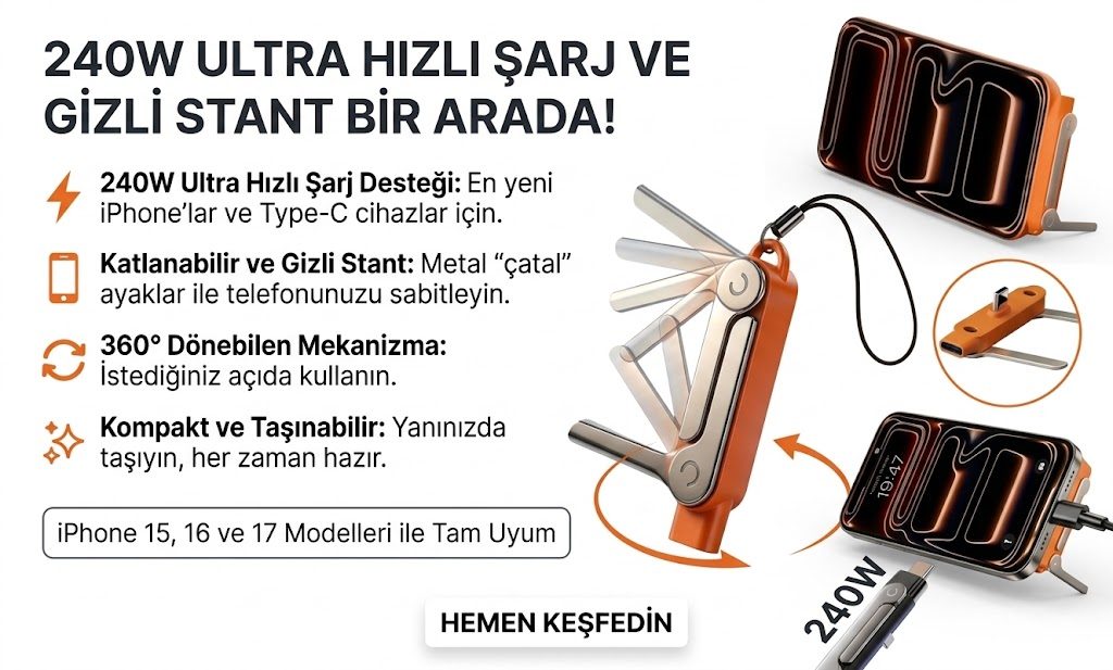 240W Type-C Katlanabilir Şarj Standı ve Telefon Tutucu