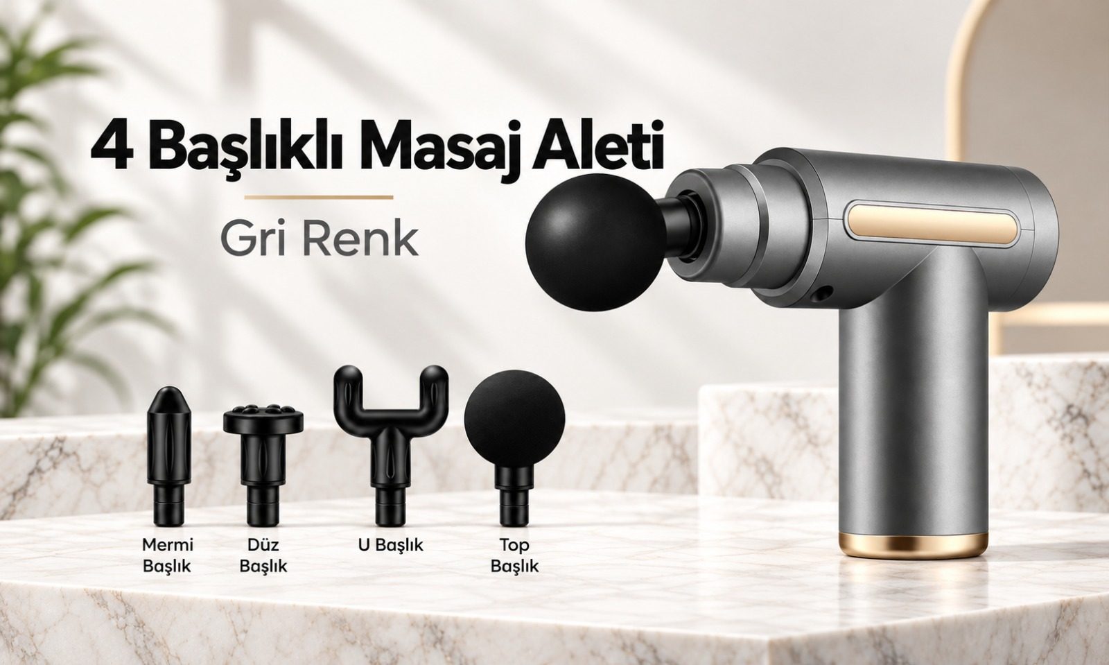 Şarjlı 4 Başlıklı Kas Masaj Tabancası | Taşınabilir Titreşimli Masaj Aleti