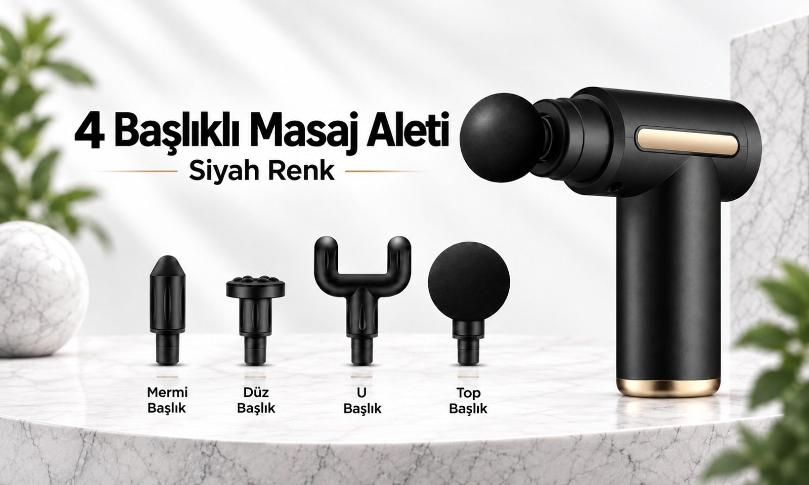 Şarjlı 4 Başlıklı Kas Masaj Tabancası | Taşınabilir Titreşimli Masaj Aleti