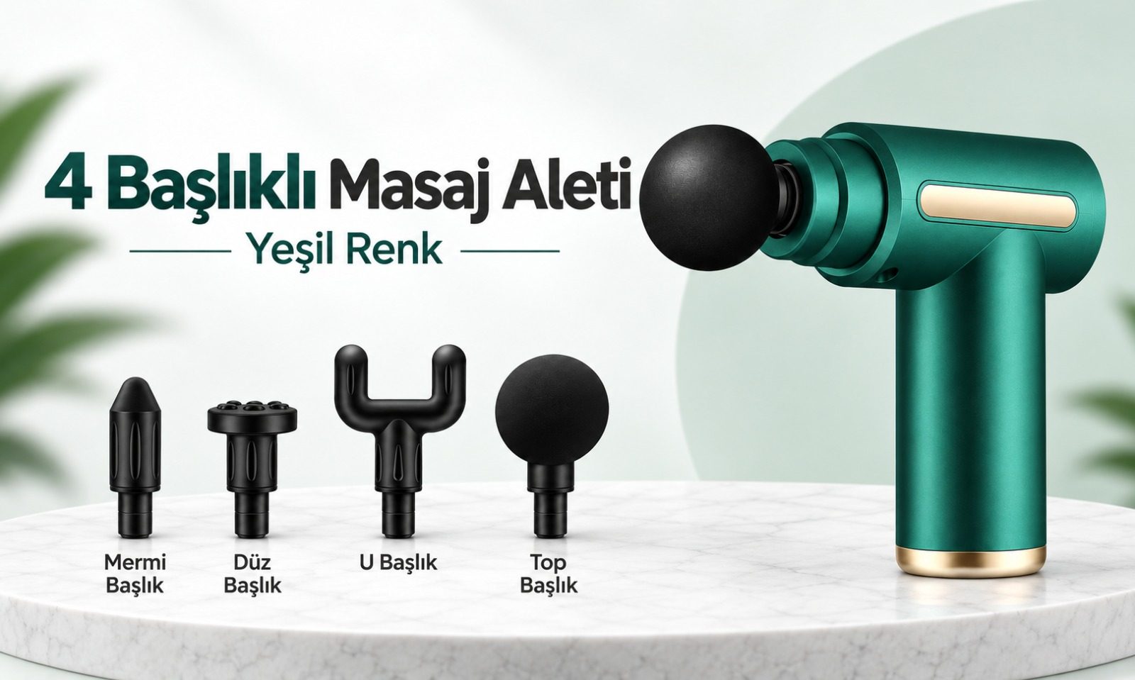 Şarjlı 4 Başlıklı Kas Masaj Tabancası | Taşınabilir Titreşimli Masaj Aleti