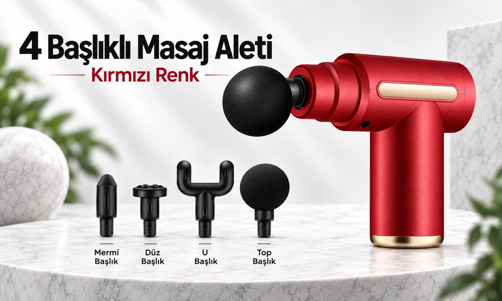 Şarjlı 4 Başlıklı Kas Masaj Tabancası | Taşınabilir Titreşimli Masaj Aleti